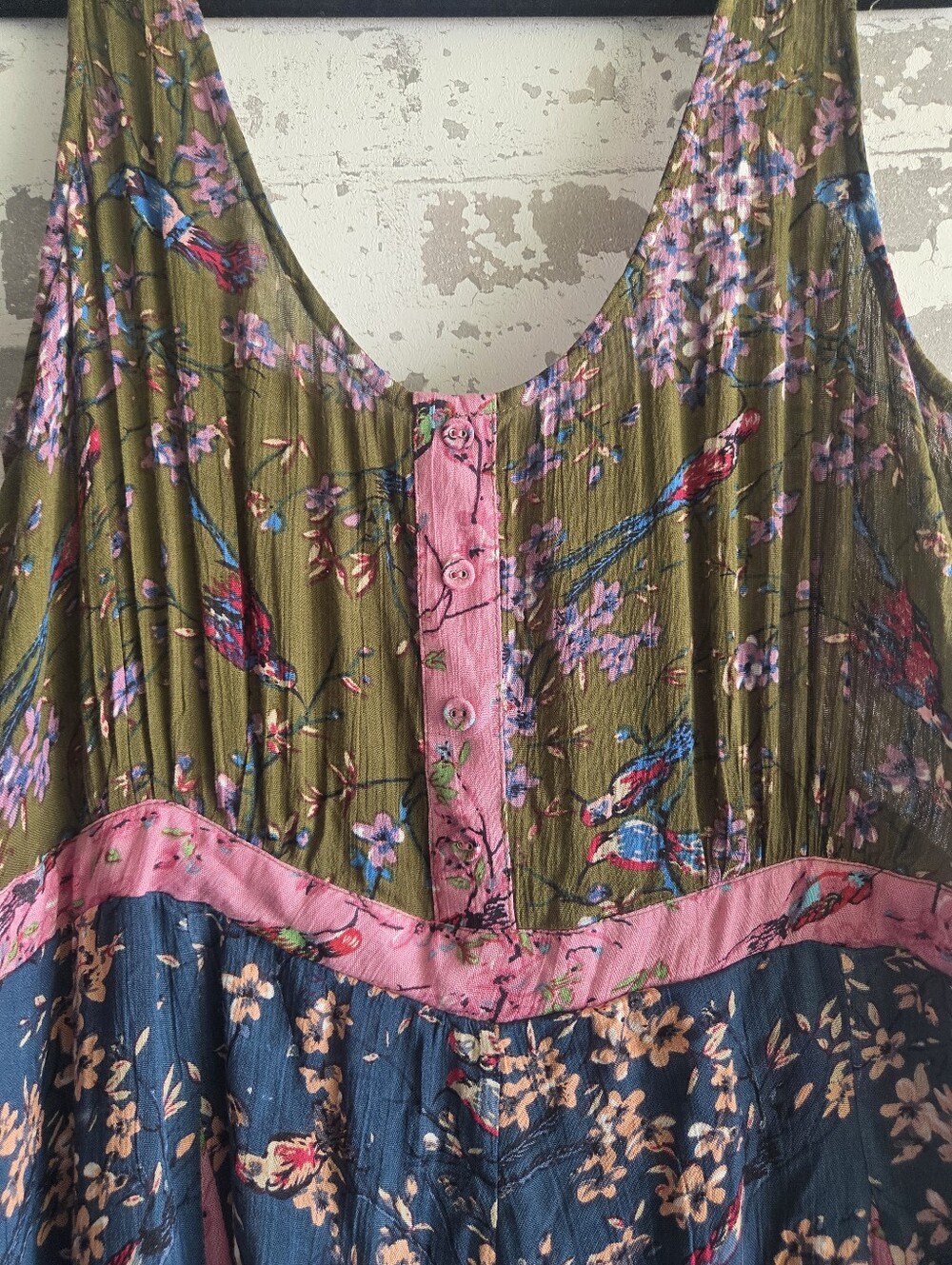 The Pyramid Collection Boho Patchwork Floral Bird Midi Dress Sleeveless XL - Picture 2 of 11